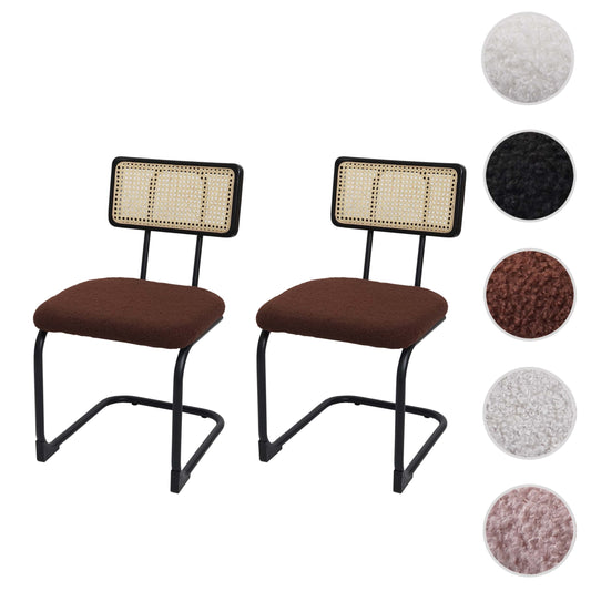 Cosmo Casa - Set van 2 Sledestoelen - Hout & Rotan & Metaal - Bouclé Textiel - Bruin