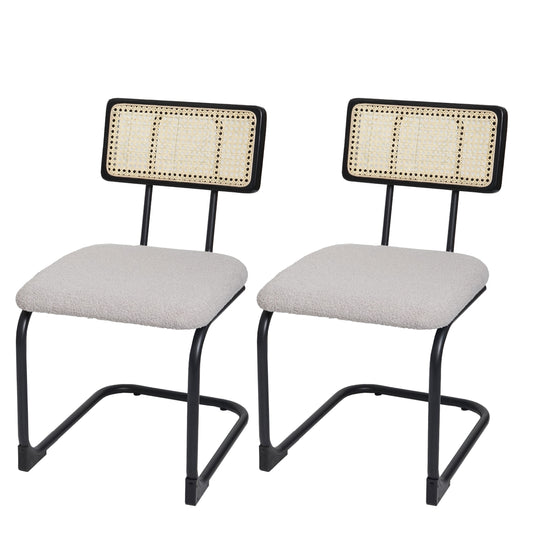 Cosmo Casa - Set van 2 Sledestoelen - Hout & Rotan & Metaal - Bouclé Textiel - Lichtgrijs