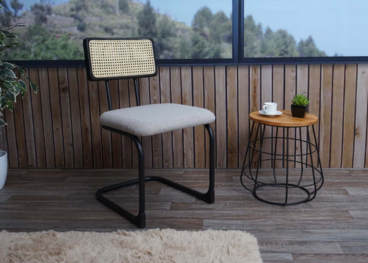 Cosmo Casa - Set van 2 Sledestoelen - Hout & Rotan & Metaal - Bouclé Textiel - Lichtgrijs