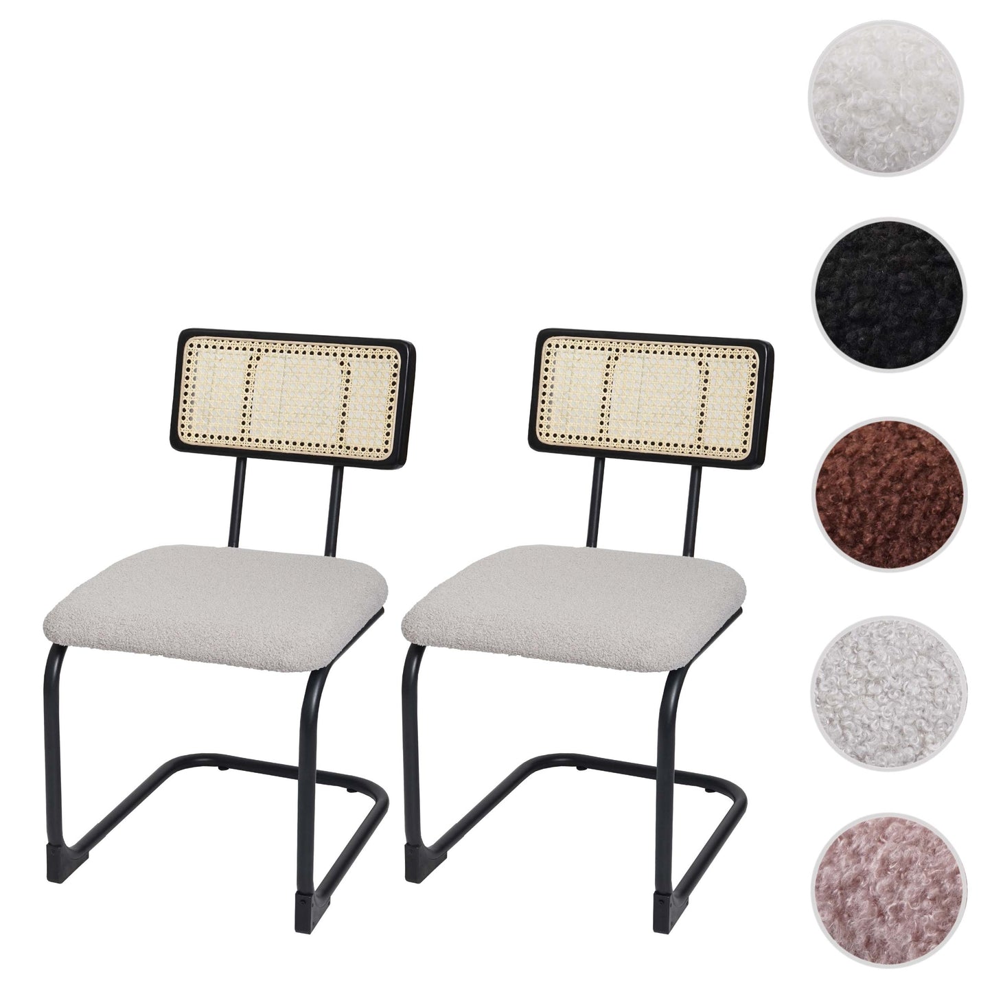 Cosmo Casa - Set van 2 Sledestoelen - Hout & Rotan & Metaal - Bouclé Textiel - Lichtgrijs