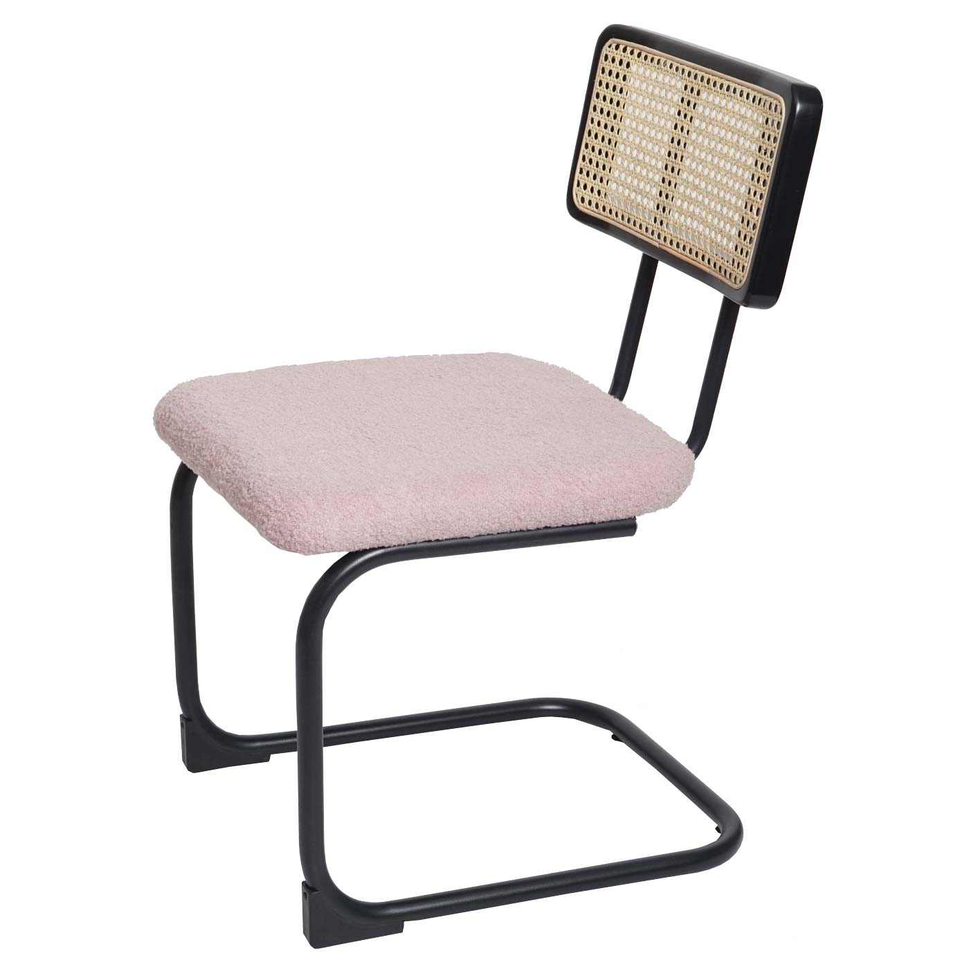 Cosmo Casa - Set van 2 Sledestoelen - Stoel Fauteuil - Hout & Rotan & Metaal - Bouclé Textiel - Roze