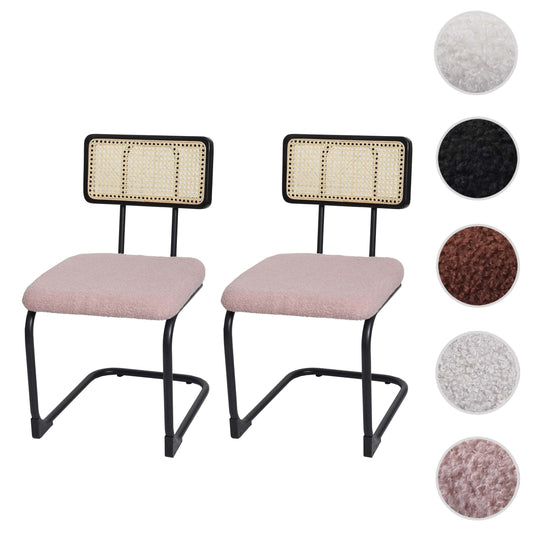 Cosmo Casa - Set van 2 Sledestoelen - Stoel Fauteuil - Hout & Rotan & Metaal - Bouclé Textiel - Roze