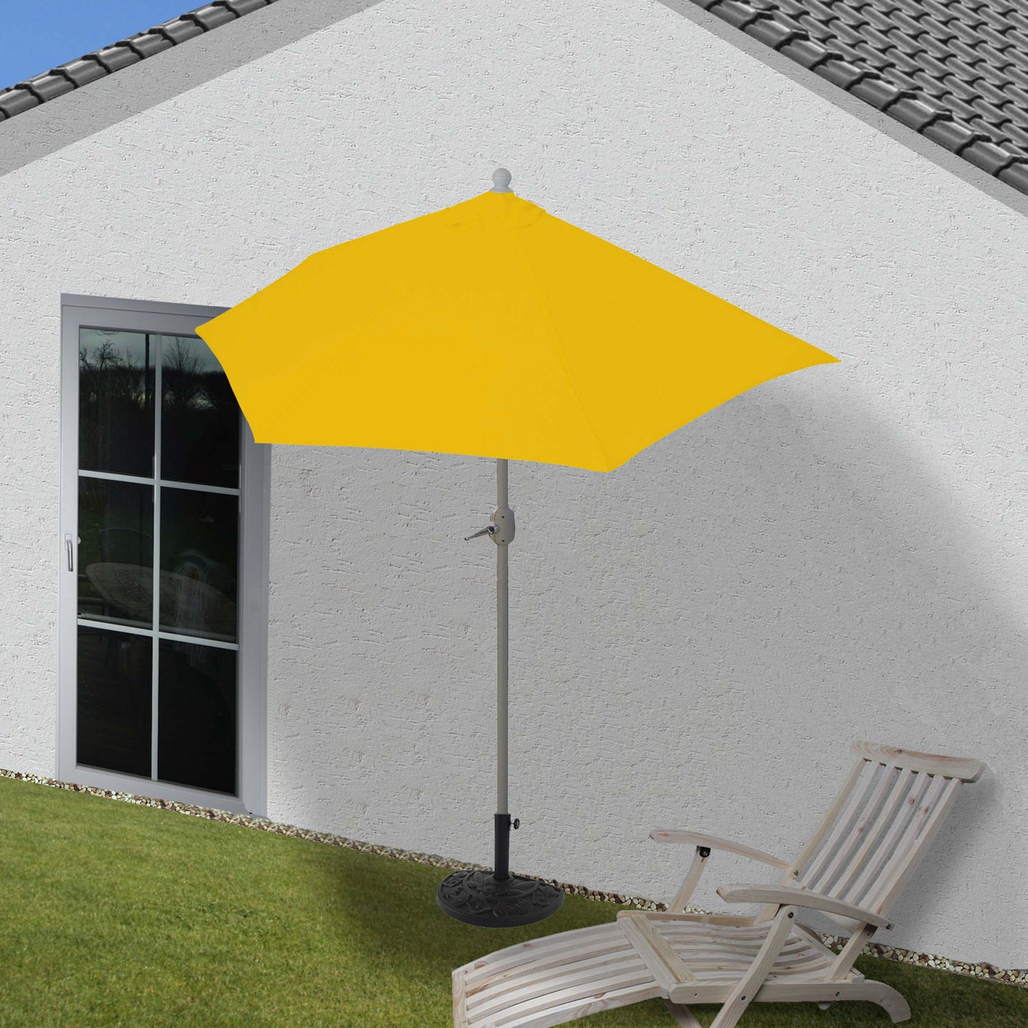Cosmo Casa - Halfronde Balkonparasol - UV 50 Bescherming - Polyester & Aluminium - Geel - 270 cm - 3 kg - Met Standaard