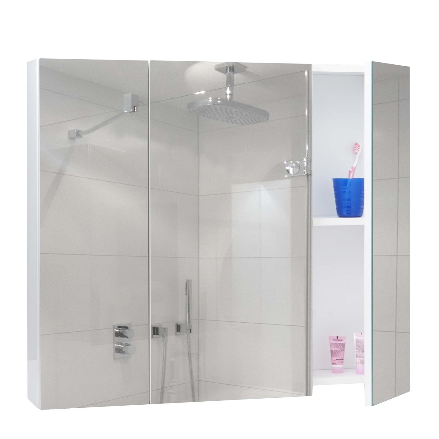 Cosmo Casa - Spiegelkast - Badkamerkast Hangkast - 6 Planken, High Gloss - Wit - 70×80×16 cm