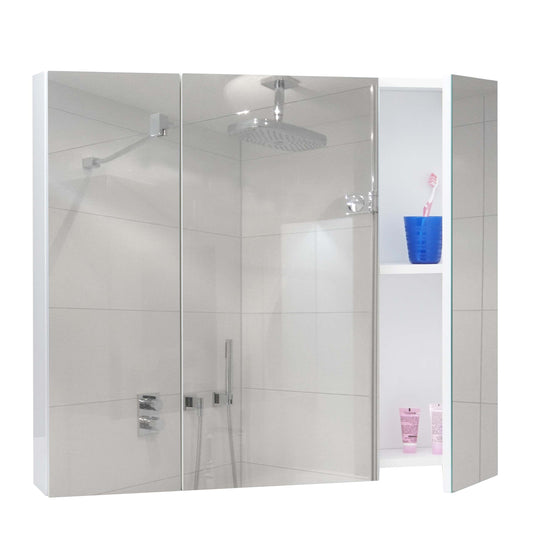 Cosmo Casa - Spiegelkast - Badkamerkast Hangkast - 6 Planken, High Gloss - Wit - 70×80×16 cm