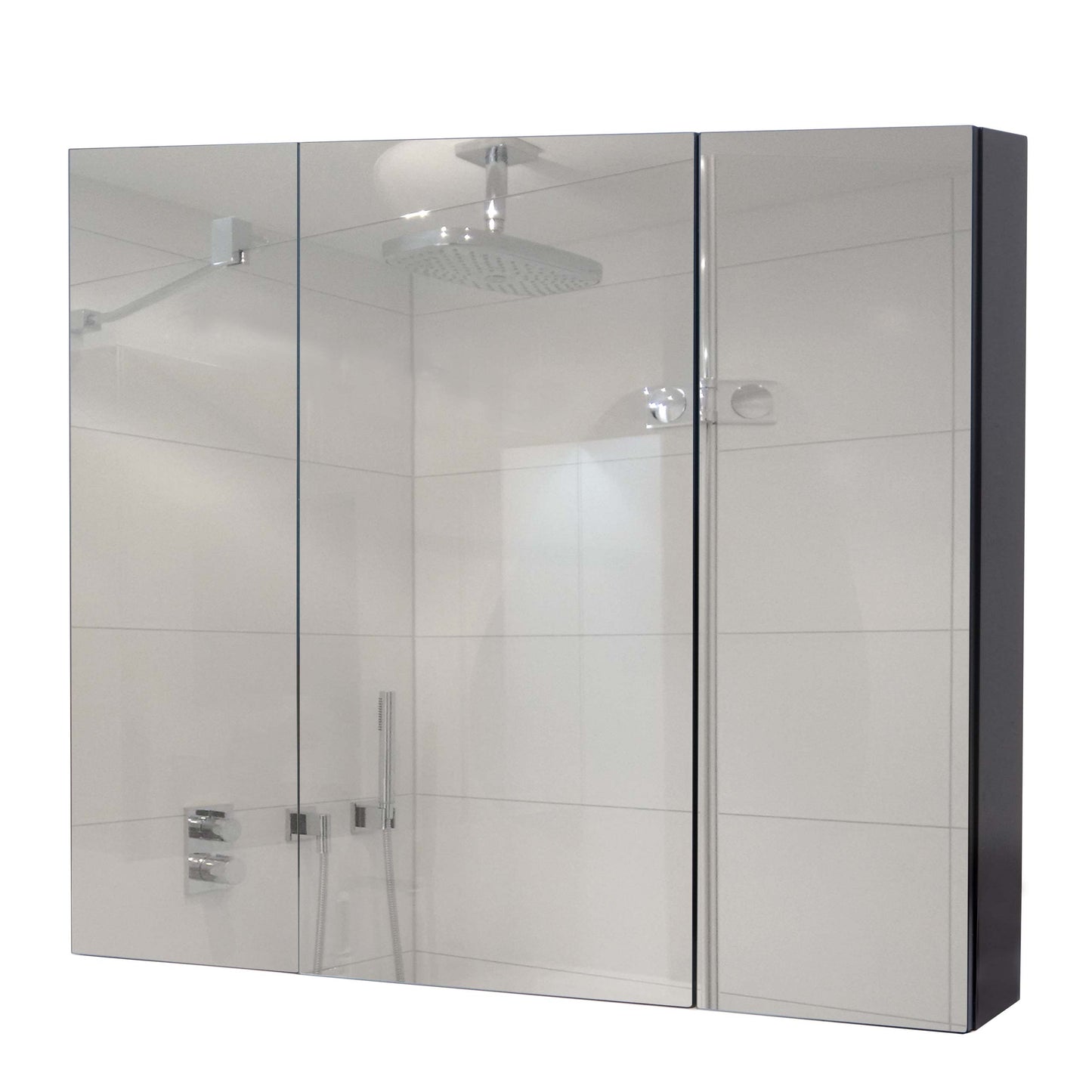 Cosmo Casa - Spiegelkast - Badkamerkast Hangkast - 6 Planken, High Gloss - Zwart - 70×80×16 cm