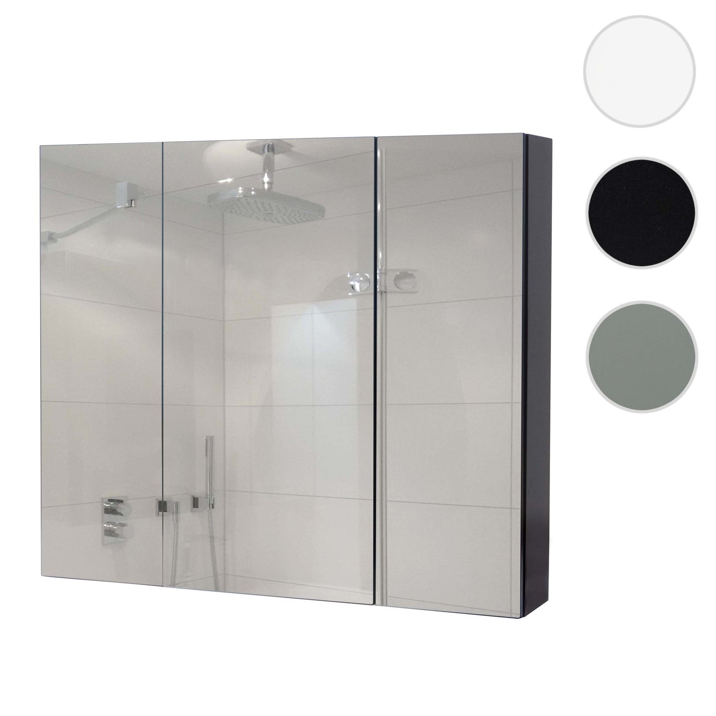 Cosmo Casa - Spiegelkast - Badkamerkast Hangkast - 6 Planken, High Gloss - Zwart - 70×80×16 cm