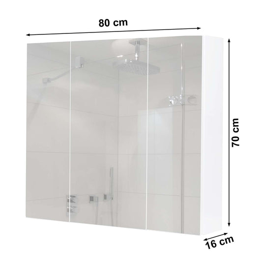Cosmo Casa - Spiegelkast - Badkamerkast Hangkast - 6 Planken, High Gloss - Zwart - 70×80×16 cm