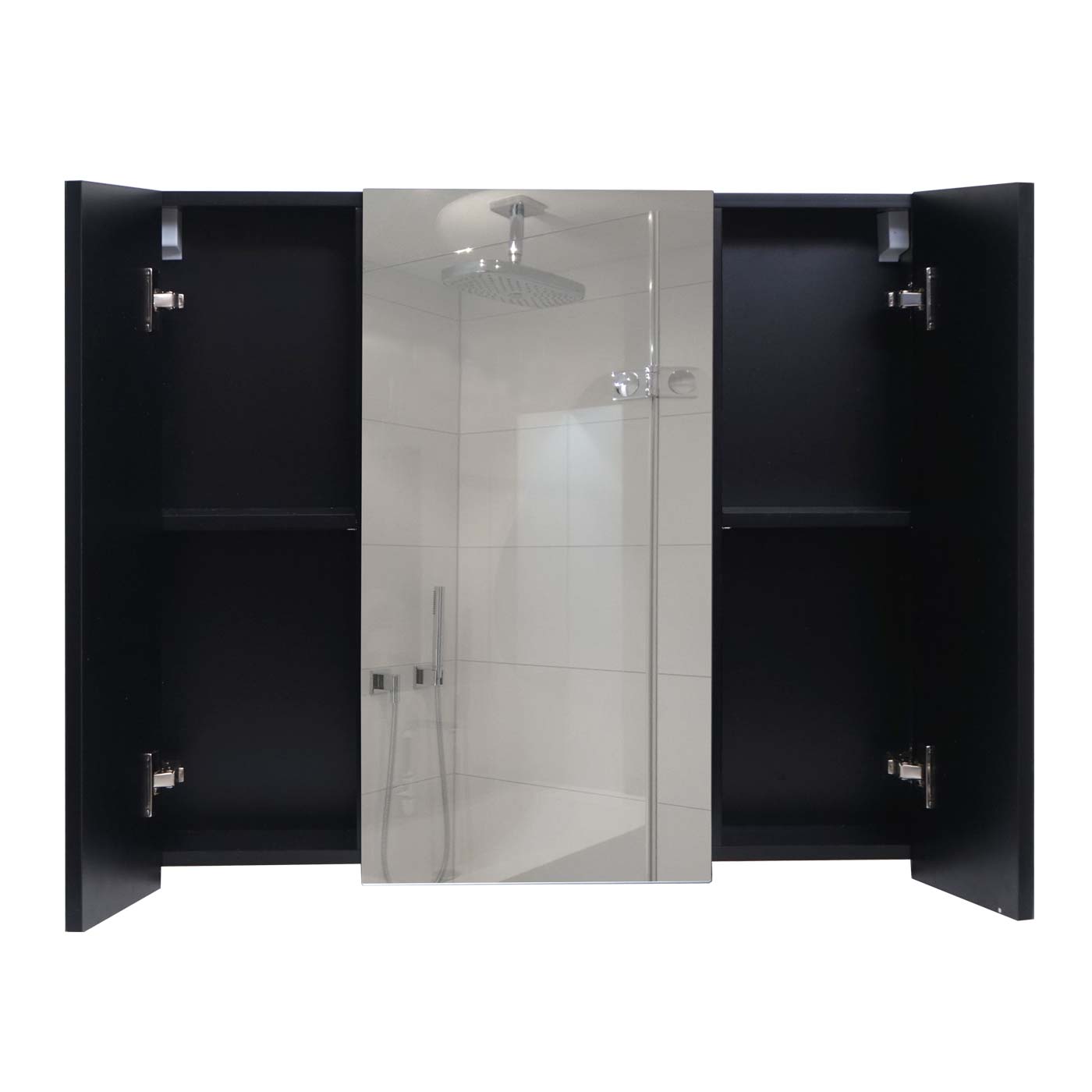 Cosmo Casa - Spiegelkast - Badkamerkast Hangkast - 6 Planken, High Gloss - Zwart - 70×80×16 cm