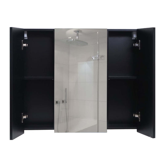 Cosmo Casa - Spiegelkast - Badkamerkast Hangkast - 6 Planken, High Gloss - Zwart - 70×80×16 cm