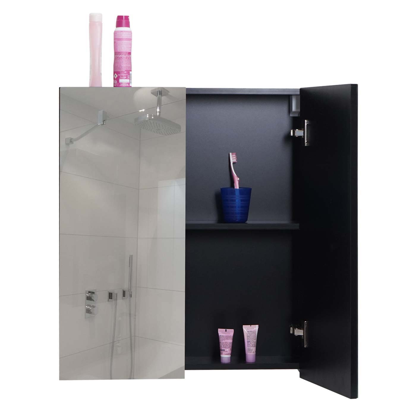 Cosmo Casa - Spiegelkast - Badkamerkast Hangkast - 2 Planken, High Gloss - Wit - 70×60×16 cm