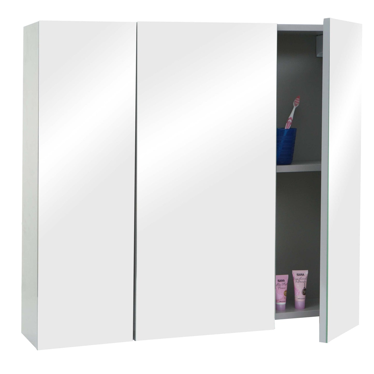 Cosmo Casa - Spiegelkast - Badkamer hangkast - MDF en glas - Grijs - 70×80×16 cm