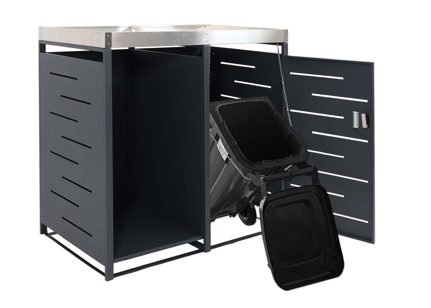 Cosmo Casa - 1-delige Vuilnisbakbekleding met Brandhoutopslag - Uitbreidbaar - Metaal - Antraciet - 125×130×80 cm