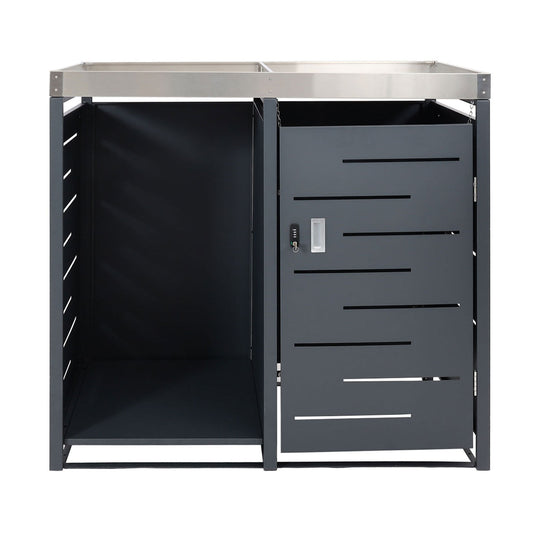 Cosmo Casa - 1-delige Vuilnisbakbekleding met Brandhoutopslag - Uitbreidbaar - Metaal - Antraciet - 125×130×80 cm