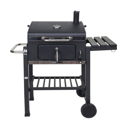 Cosmo Casa - Grillwagen Houtskool BBQ - Staande Grill met Deksel & Planken - Staal - 110×100×51 cm - Zwart