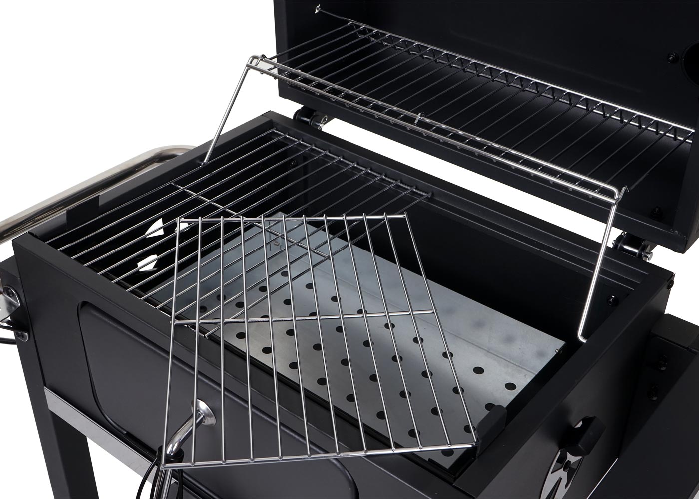Cosmo Casa - Grillwagen Houtskool BBQ - Staande Grill met Deksel & Planken - Staal - 110×100×51 cm - Zwart