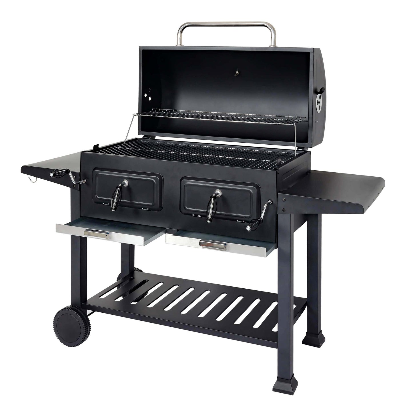 Cosmo Casa - Houtskoolgrill - Grillwagen met Dekselplank - Gemailleerd Staal - 110×153×60 cm - Zwart