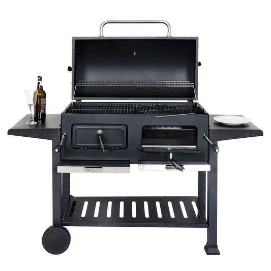 Cosmo Casa - Houtskoolgrill - Grillwagen met Dekselplank - Gemailleerd Staal - 110×153×60 cm - Zwart
