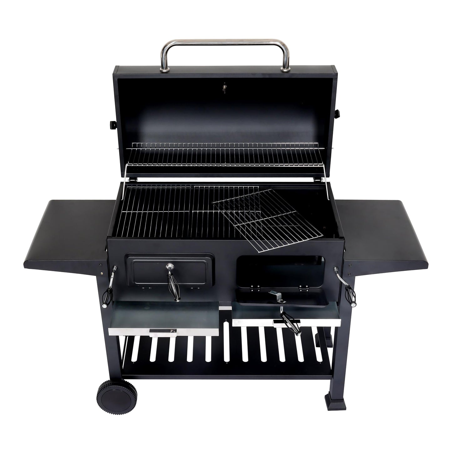 Cosmo Casa - Houtskoolgrill - Grillwagen met Dekselplank - Gemailleerd Staal - 110×153×60 cm - Zwart