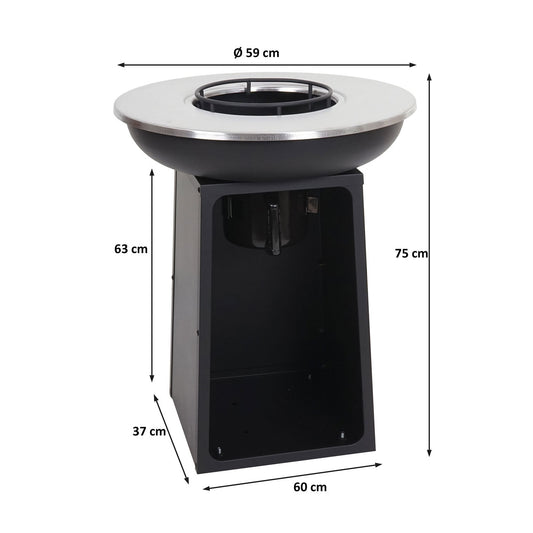 Cosmo Casa - Vuurschaal met Grillplaat - Vuurkorf BBQ Buiten - Staal & RVS - Ø 59 cm - Zwart