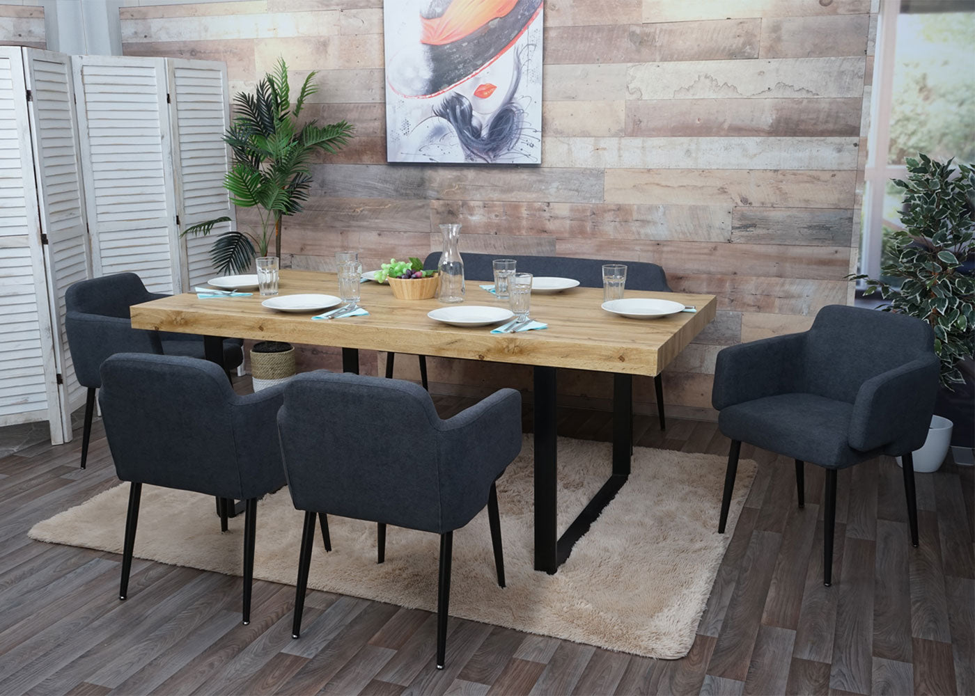 Cosmo Casa - Eetkamerstoel - Gestoffeerd met Armleuningen - Textiel & Metaal - Antraciet