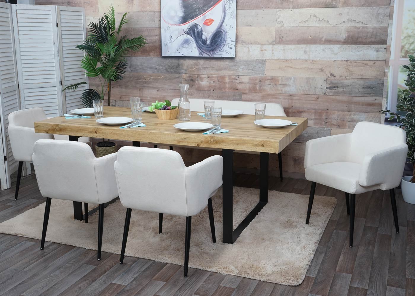 Cosmo Casa - Eetkamerstoel - Gestoffeerd met Armleuningen - Textiel & Metaal - Crèmewit