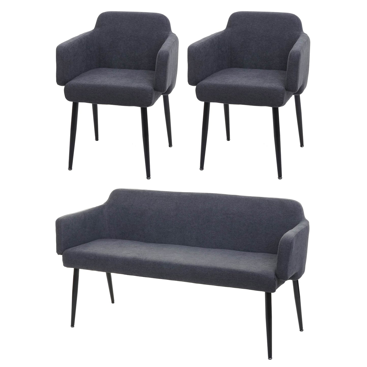 Cosmo Casa - Eetkamerset van 2 Stoelen en Bank - Eetkamergroep - Textiel - Antraciet