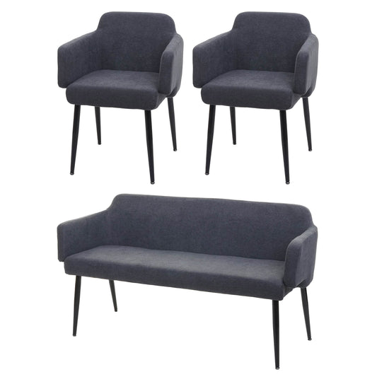 Cosmo Casa - Eetkamerset van 2 Stoelen en Bank - Eetkamergroep - Textiel - Antraciet