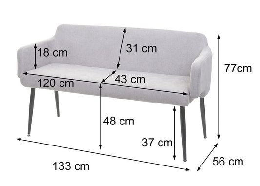 Cosmo Casa - Bank - Gestoffeerd - Textiel - Grijs - 133 cm