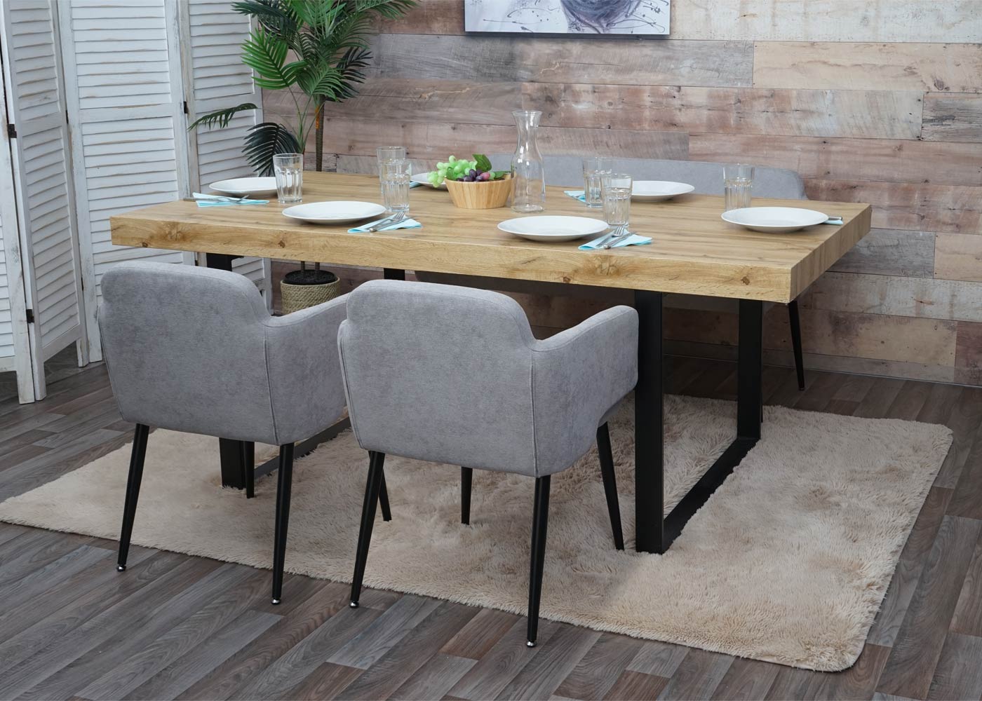 Cosmo Casa - Eetkamerset van 2 Stoelen en Bank - Eetkamergroep - Textiel - Grijs