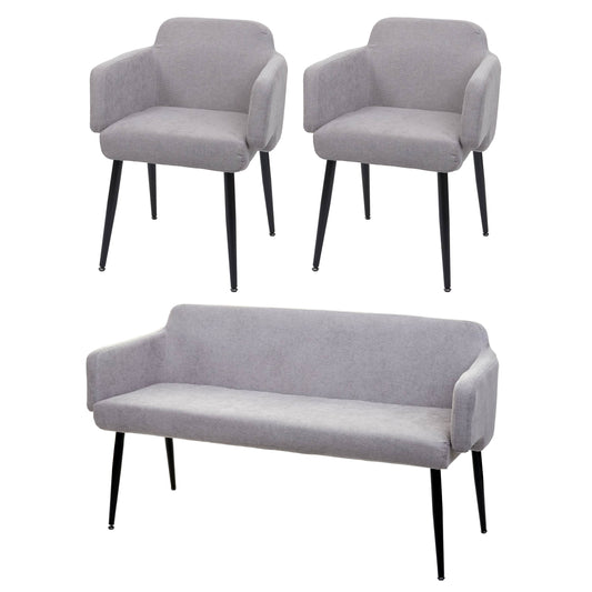 Cosmo Casa - Eetkamerset van 2 Stoelen en Bank - Eetkamergroep - Textiel - Grijs
