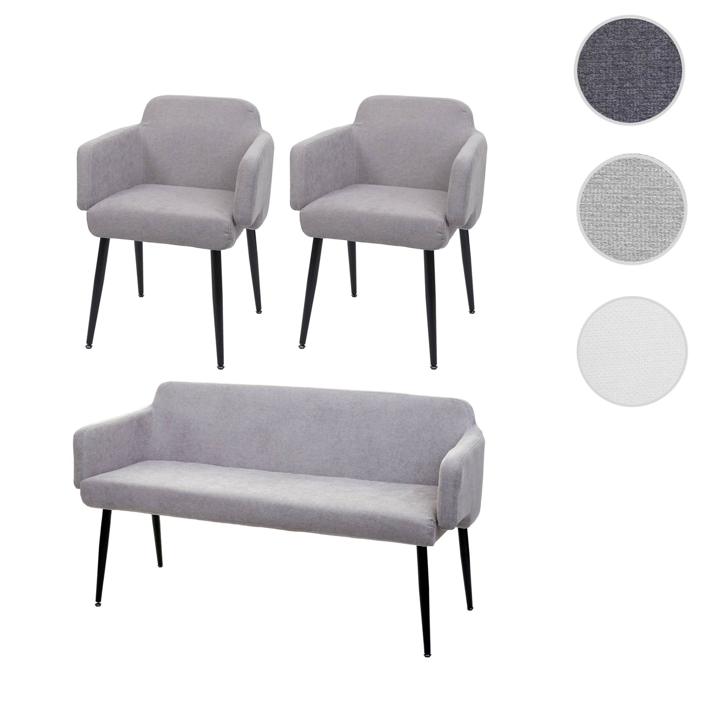 Cosmo Casa - Eetkamerset van 2 Stoelen en Bank - Eetkamergroep - Textiel - Grijs