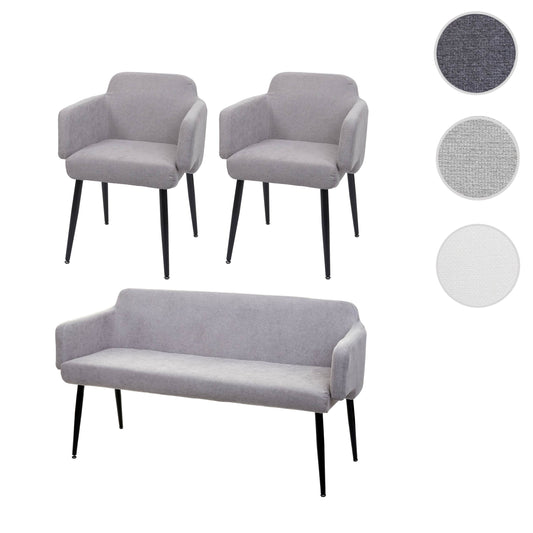 Cosmo Casa - Eetkamerset van 2 Stoelen en Bank - Eetkamergroep - Textiel - Grijs