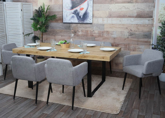 Cosmo Casa - Eetkamerset van 4 Stoelen en Bank - Eetkamergroep - Textiel - Grijs