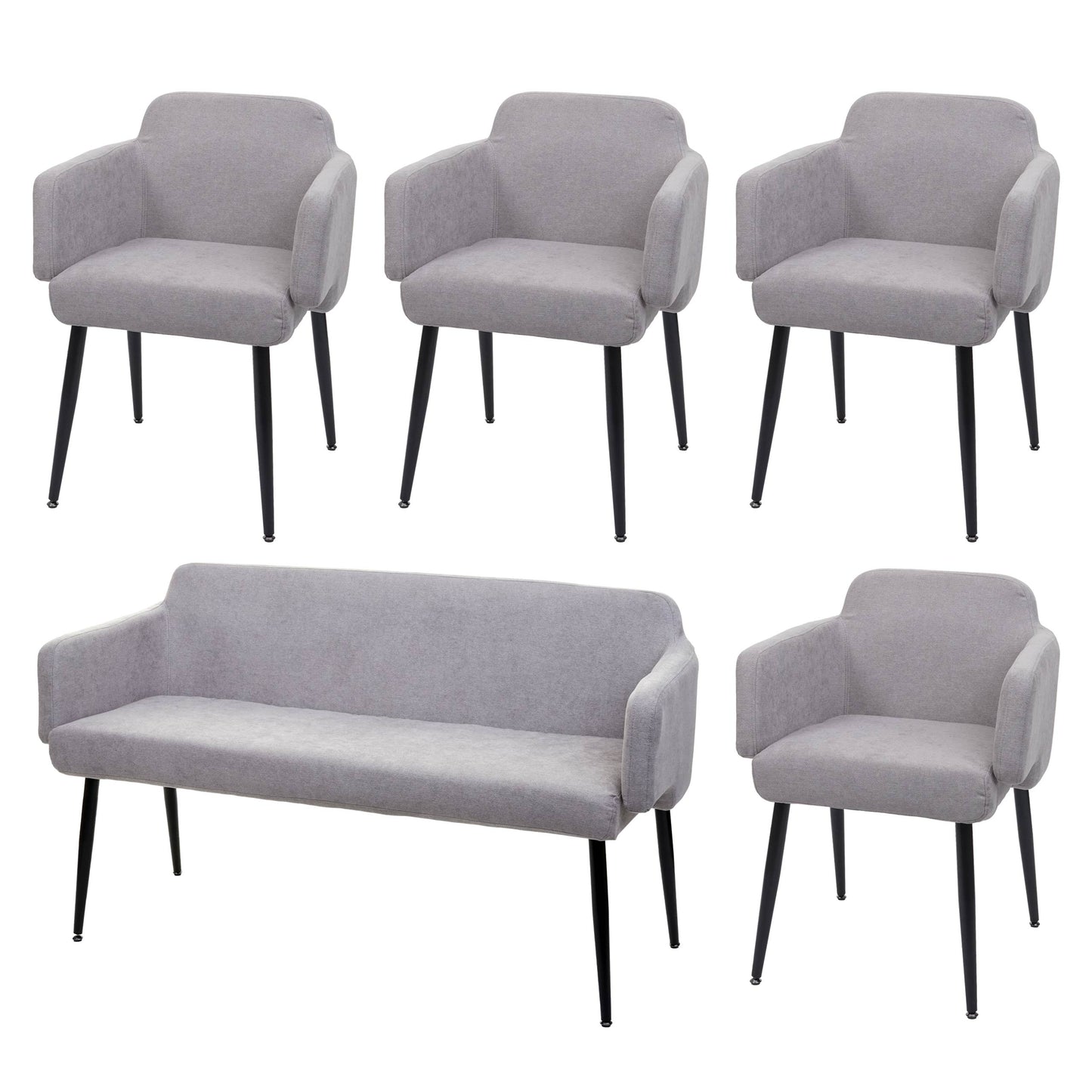 Cosmo Casa - Eetkamerset van 4 Stoelen en Bank - Eetkamergroep - Textiel - Grijs