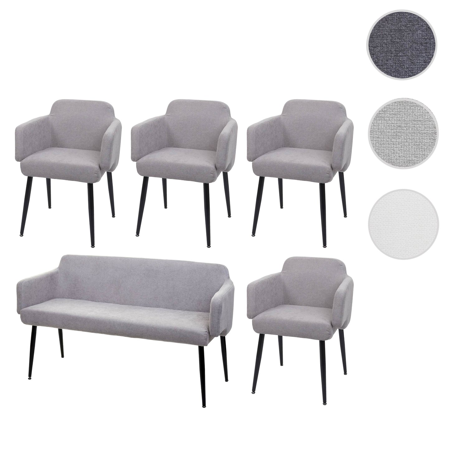 Cosmo Casa - Eetkamerset van 4 Stoelen en Bank - Eetkamergroep - Textiel - Grijs