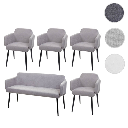 Cosmo Casa - Eetkamerset van 4 Stoelen en Bank - Eetkamergroep - Textiel - Grijs