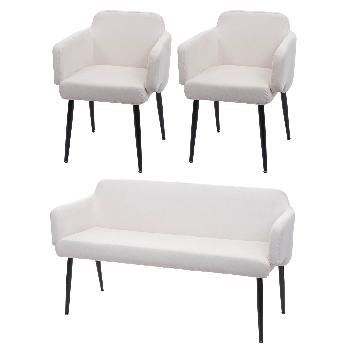 Cosmo Casa - Eetkamerset van 2 Stoelen en Bank - Eetkamergroep - Textiel - Crèmewit