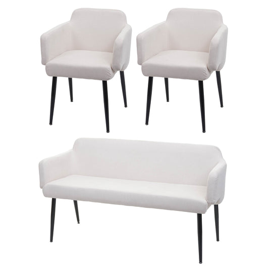 Cosmo Casa - Eetkamerset van 2 Stoelen en Bank - Eetkamergroep - Textiel - Crèmewit