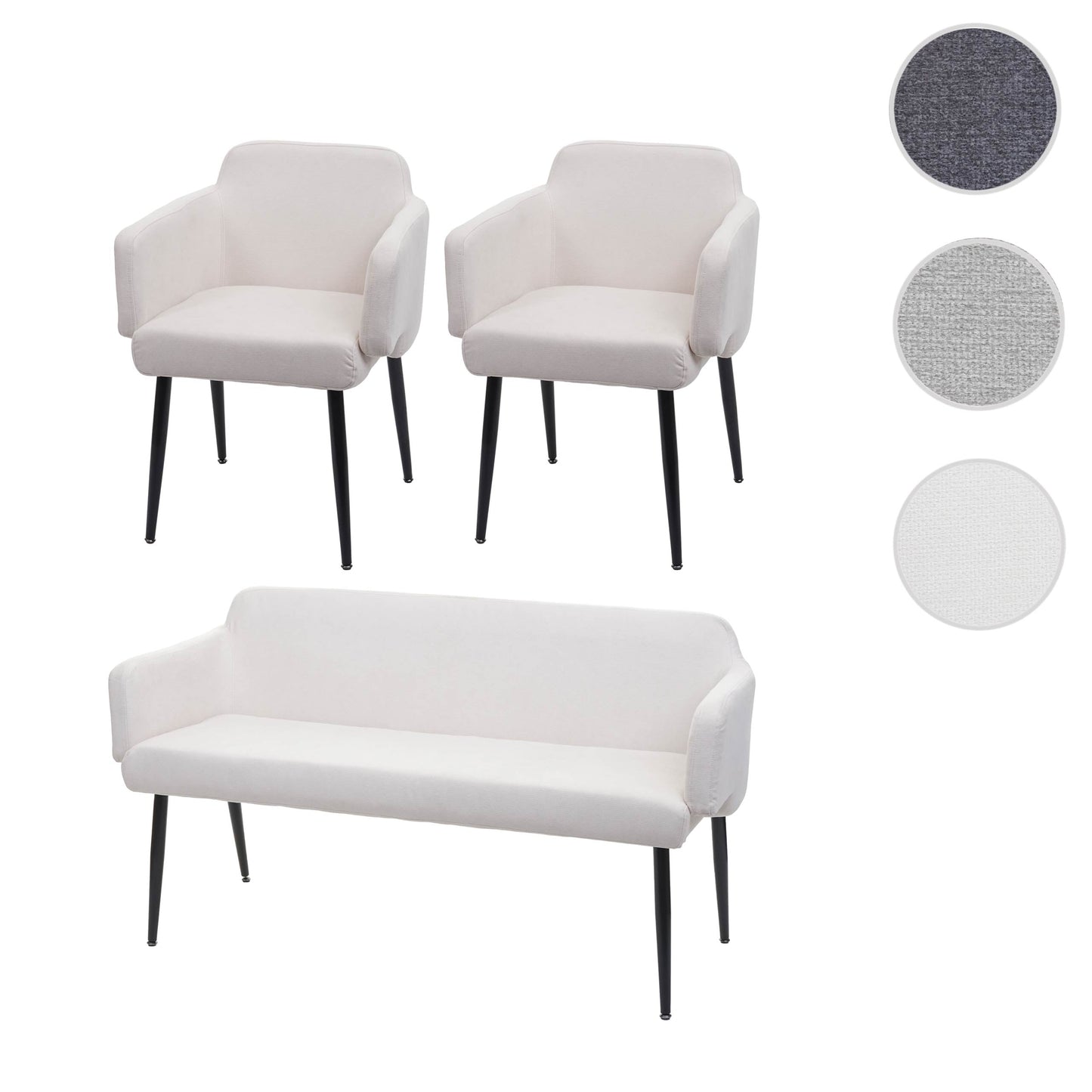 Cosmo Casa - Eetkamerset van 2 Stoelen en Bank - Eetkamergroep - Textiel - Crèmewit