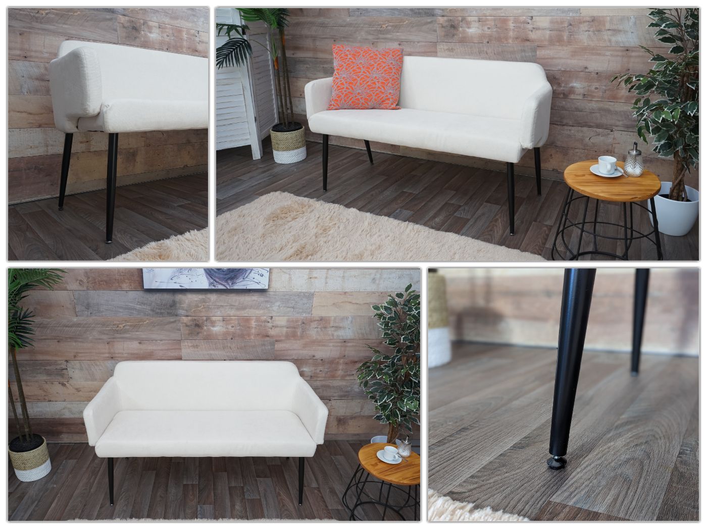 Cosmo Casa - Bank - Gestoffeerd - Textiel - Crèmewit - 133 cm