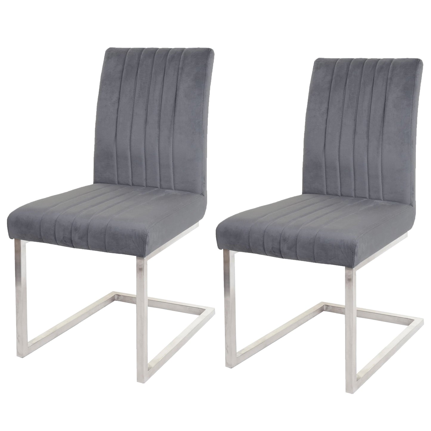 Cosmo Casa - Set van 2 Sledestoelen - Bezoekers- & Vergaderstoel - Fluweel & Geborsteld RVS - Donkergrijs