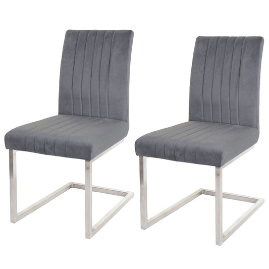 Cosmo Casa - Set van 2 Sledestoelen - Bezoekers- & Vergaderstoel - Fluweel & Geborsteld RVS - Donkergrijs