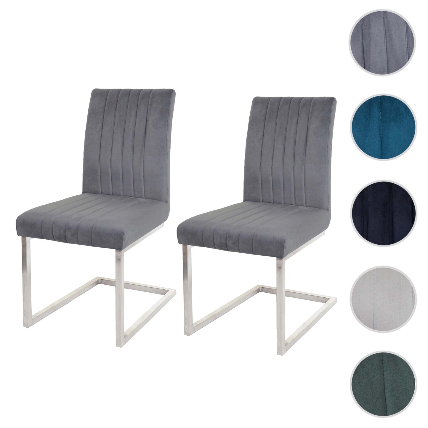 Cosmo Casa - Set van 2 Sledestoelen - Bezoekers- & Vergaderstoel - Fluweel & Geborsteld RVS - Donkergrijs