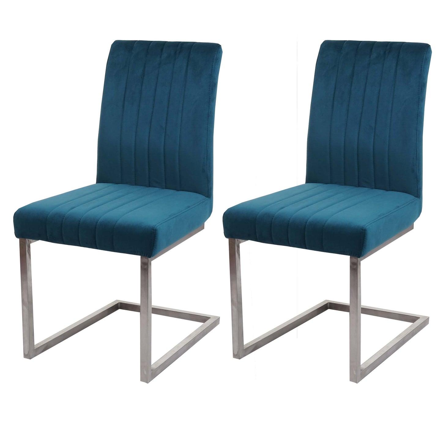 Cosmo Casa - Set van 2 Sledestoelen - Bezoekers- & Vergaderstoel - Fluweel & Geborsteld RVS - Turkooisblauw