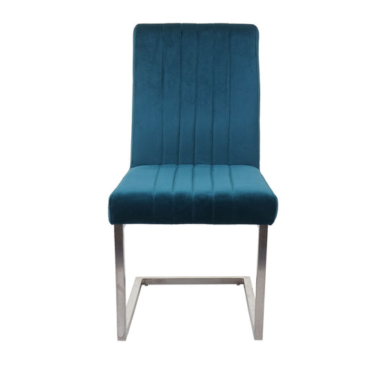 Cosmo Casa - Set van 2 Sledestoelen - Bezoekers- & Vergaderstoel - Fluweel & Geborsteld RVS - Turkooisblauw