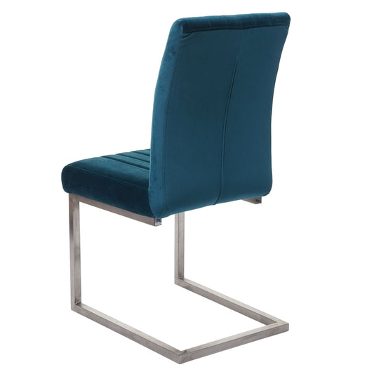 Cosmo Casa - Set van 2 Sledestoelen - Bezoekers- & Vergaderstoel - Fluweel & Geborsteld RVS - Turkooisblauw
