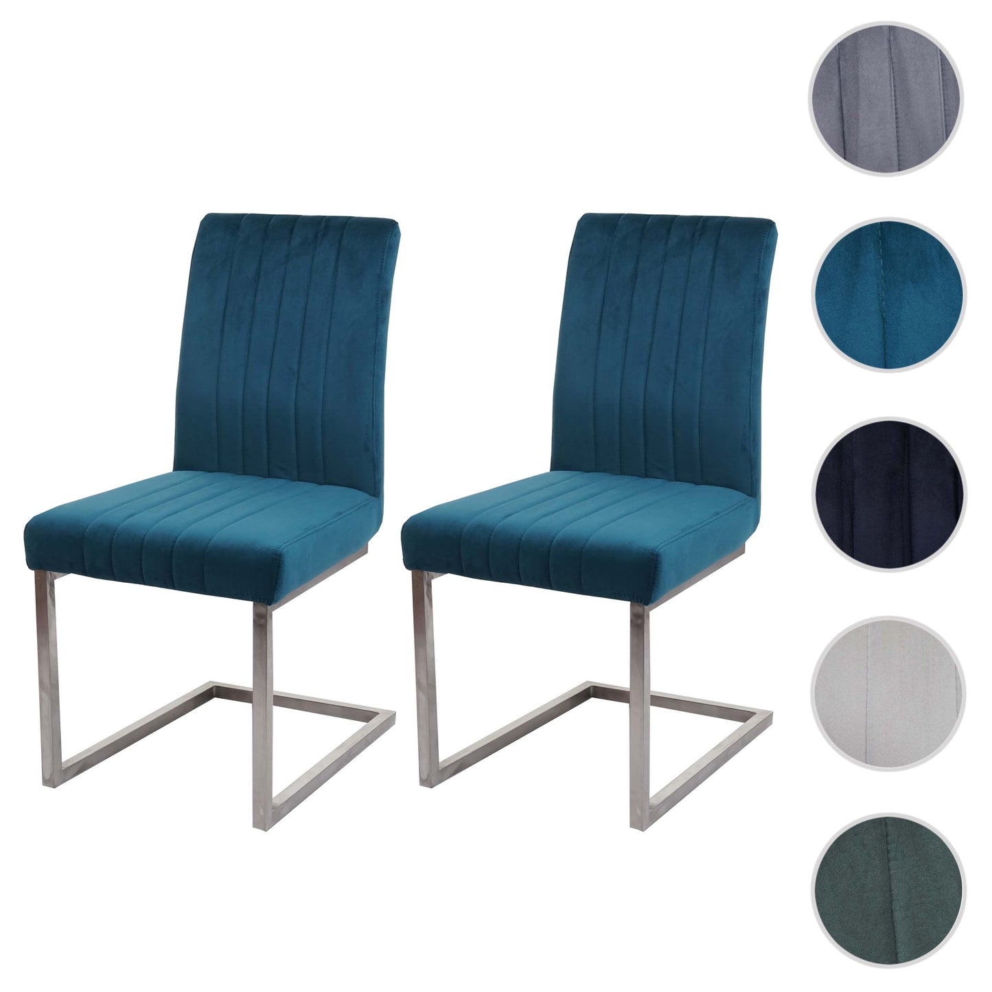 Cosmo Casa - Set van 2 Sledestoelen - Bezoekers- & Vergaderstoel - Fluweel & Geborsteld RVS - Turkooisblauw