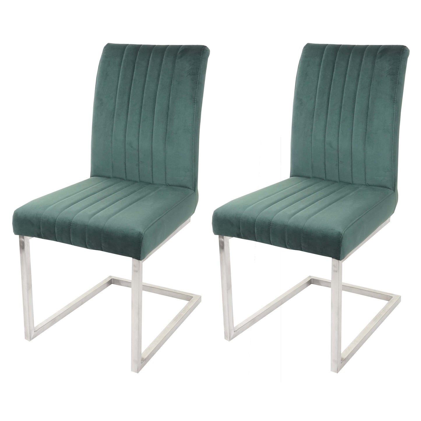 Cosmo Casa - Set van 2 Sledestoelen - Bezoekers- & Vergaderstoel - Fluweel & Geborsteld RVS - Groen