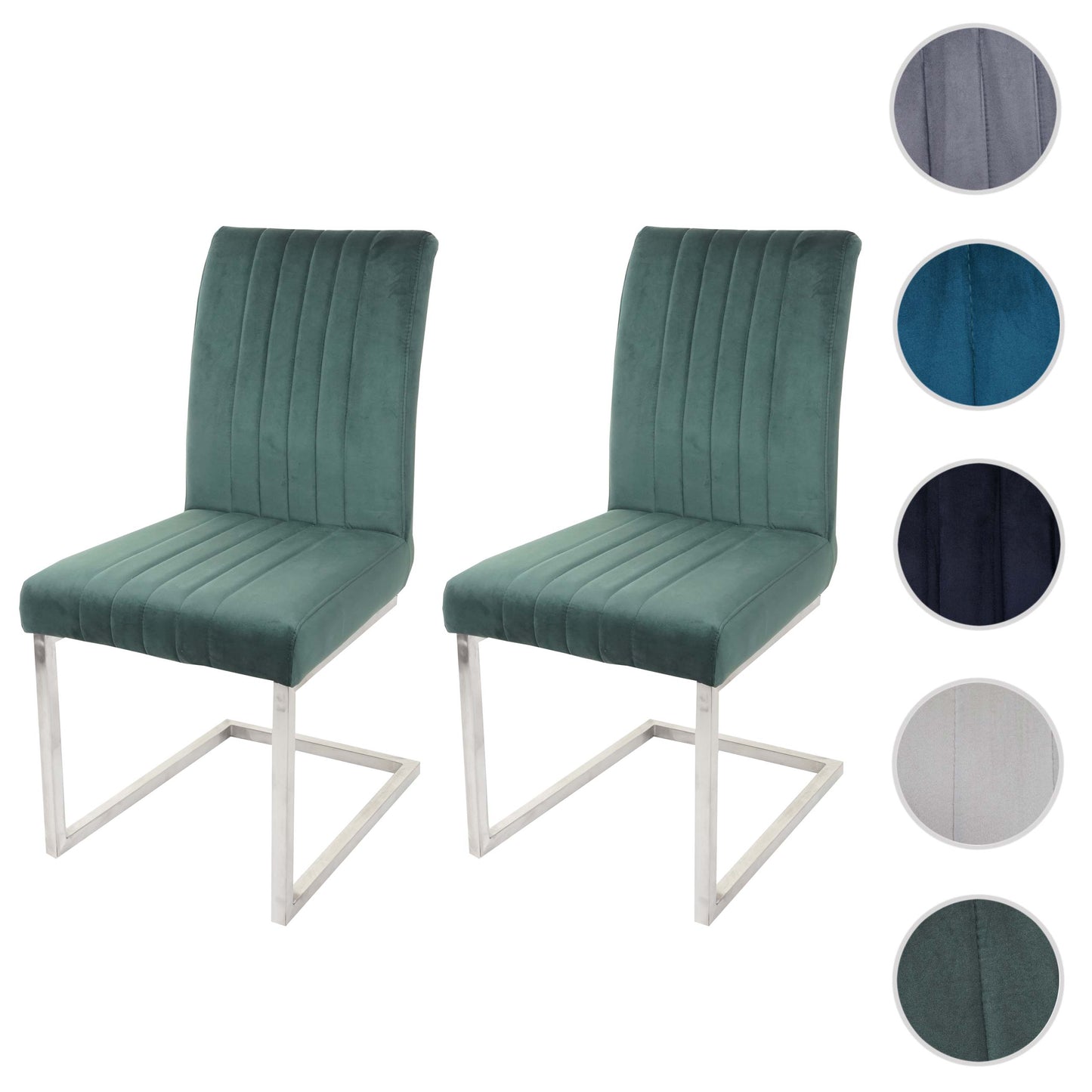Cosmo Casa - Set van 2 Sledestoelen - Bezoekers- & Vergaderstoel - Fluweel & Geborsteld RVS - Groen